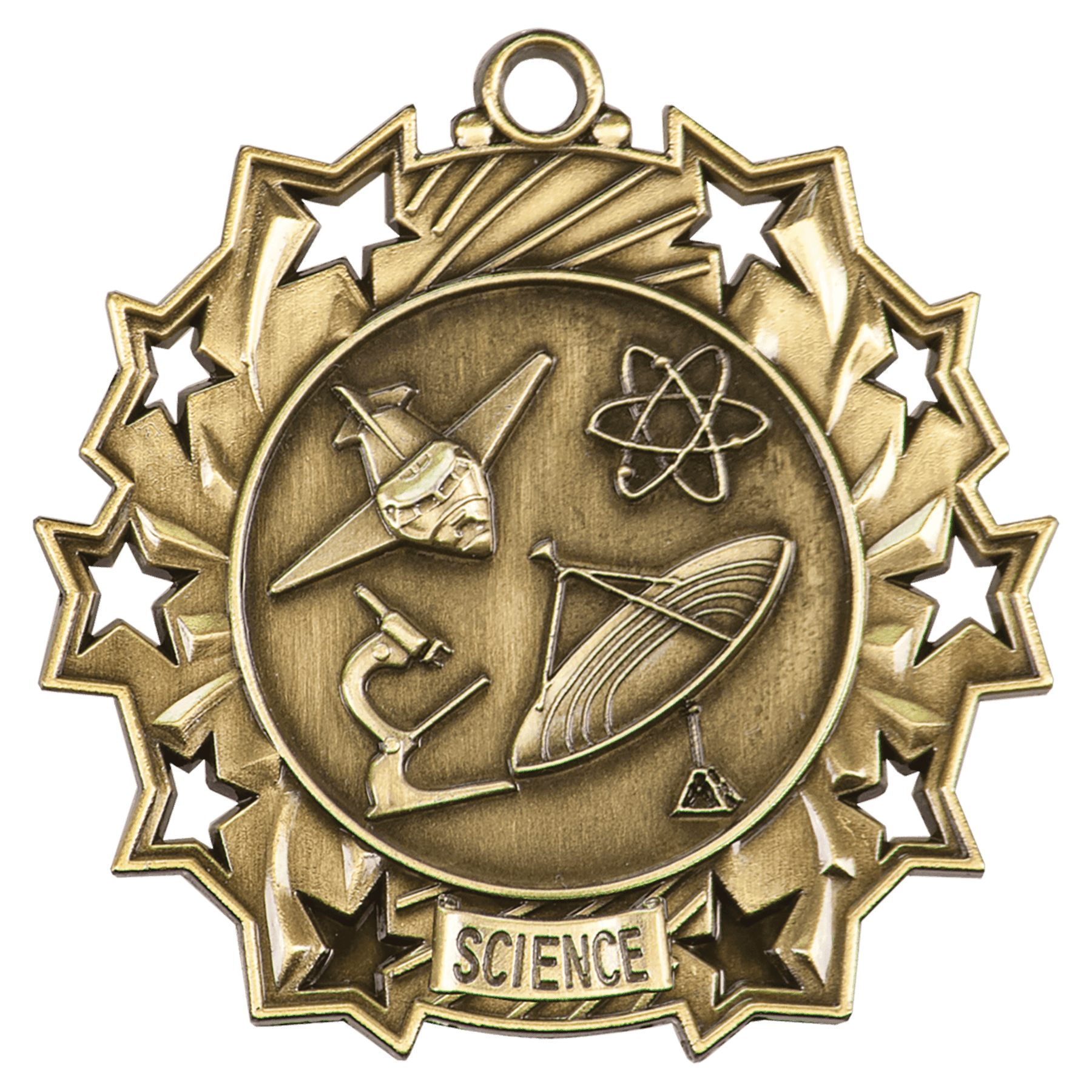 Antique Gold 2 1/4" Science Ten Star Medal