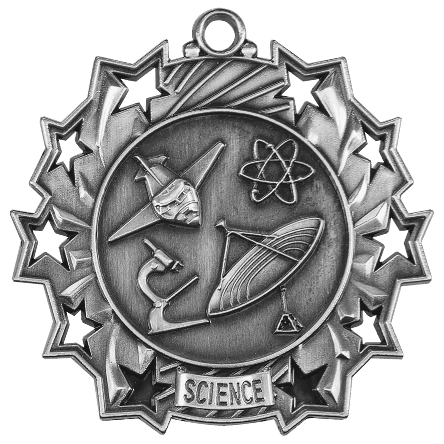 Antique Silver 2 1/4" Science Ten Star Medal