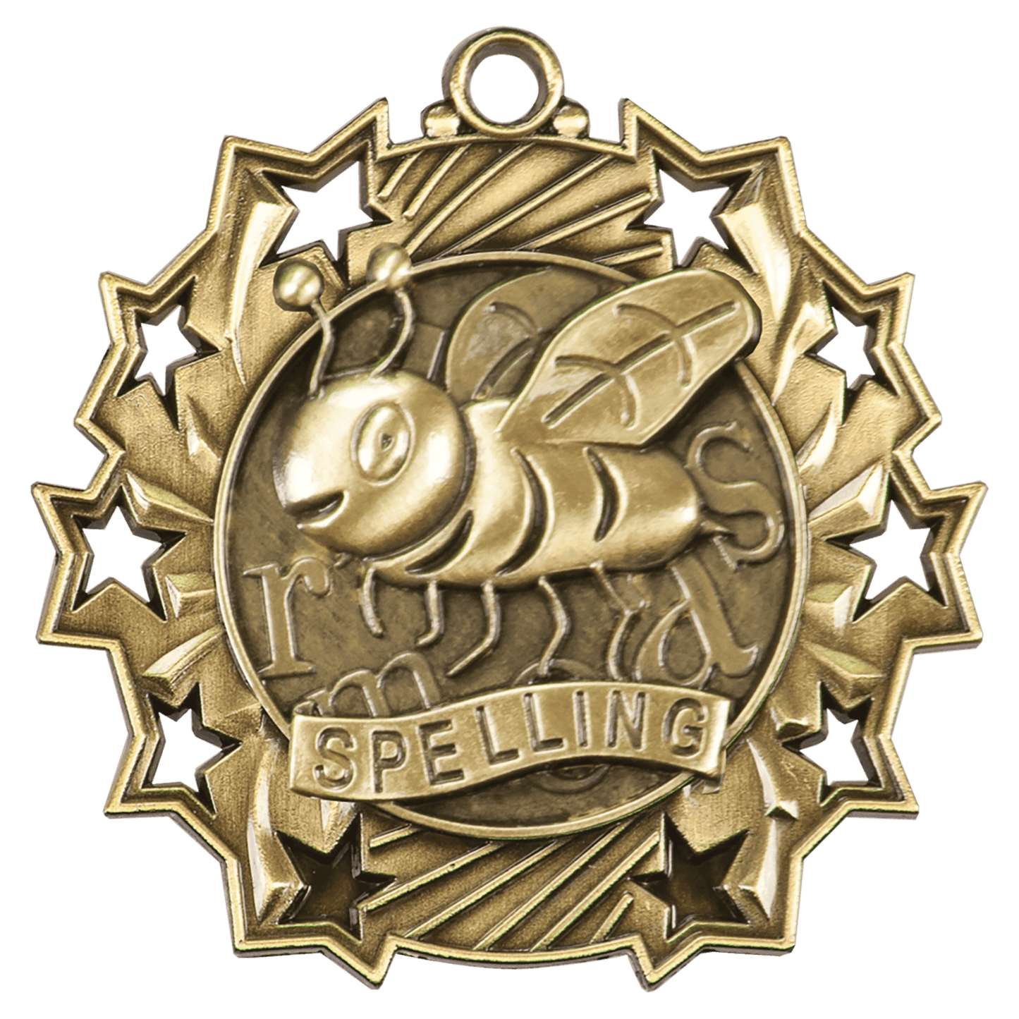 Antique Gold 2 1/4" Spelling Ten Star Medal