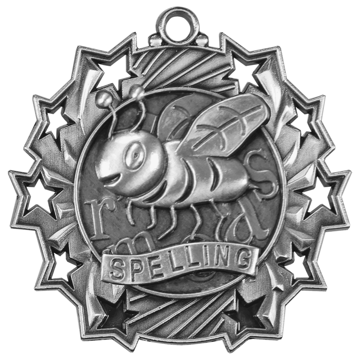 Antique Silver 2 1/4" Spelling Ten Star Medal