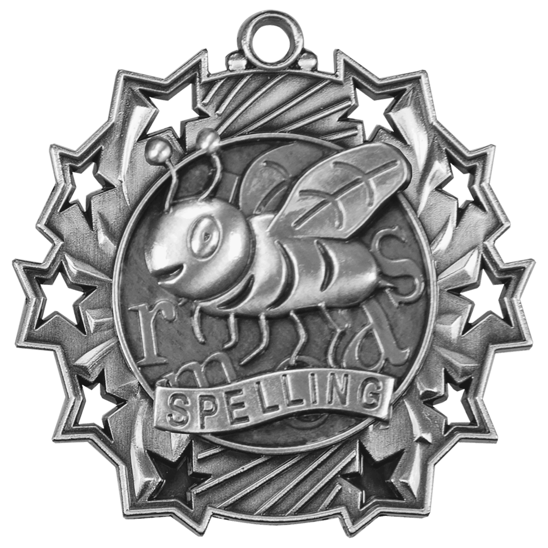 Antique Silver 2 1/4" Spelling Ten Star Medal