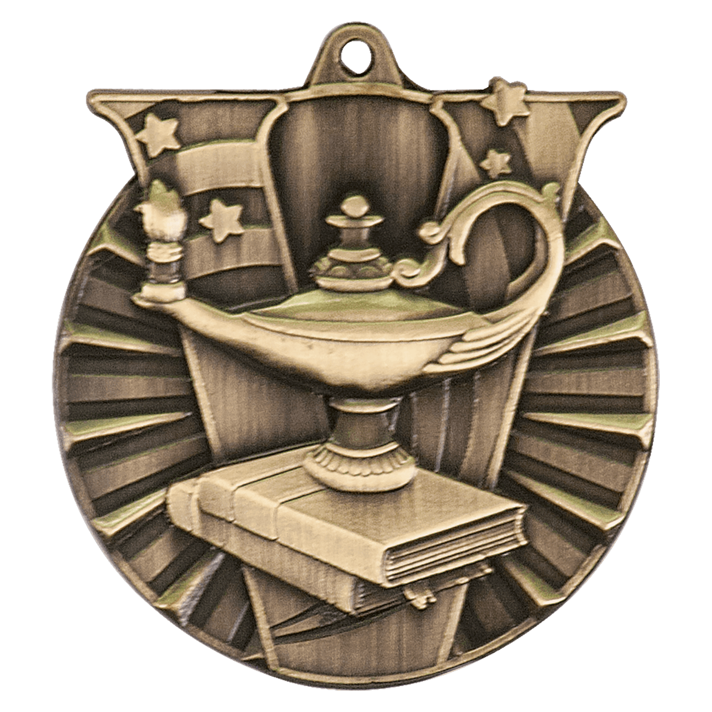 Antique Gold 2" Lamp of Knowledge Victory Medal