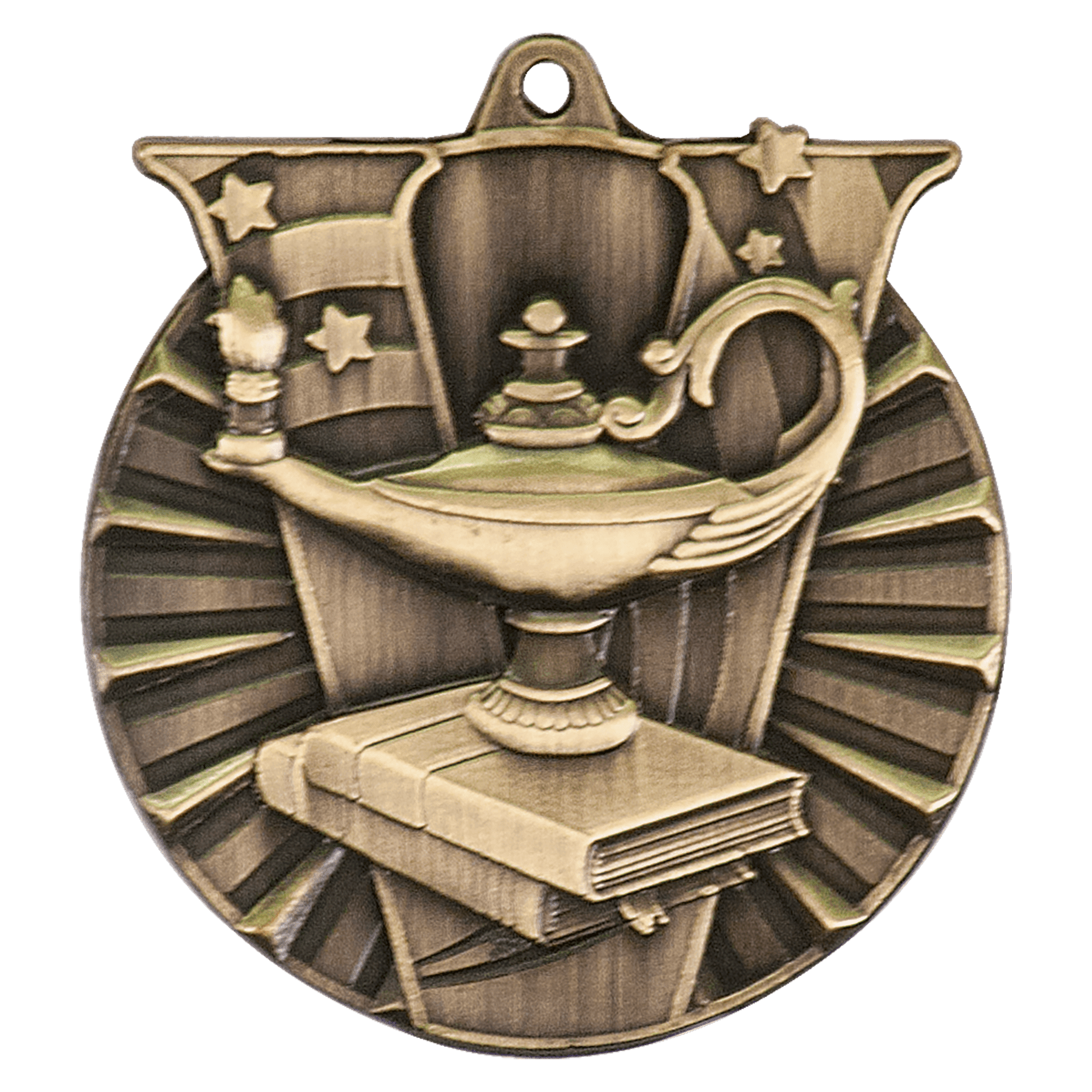Antique Gold 2" Lamp of Knowledge Victory Medal