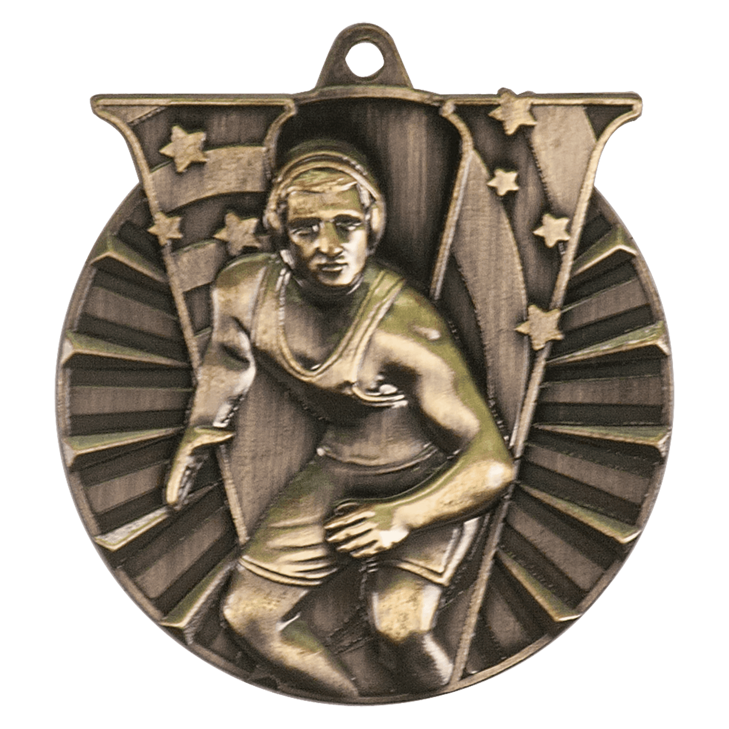 Antique Gold 2" Wrestling Victory Medal