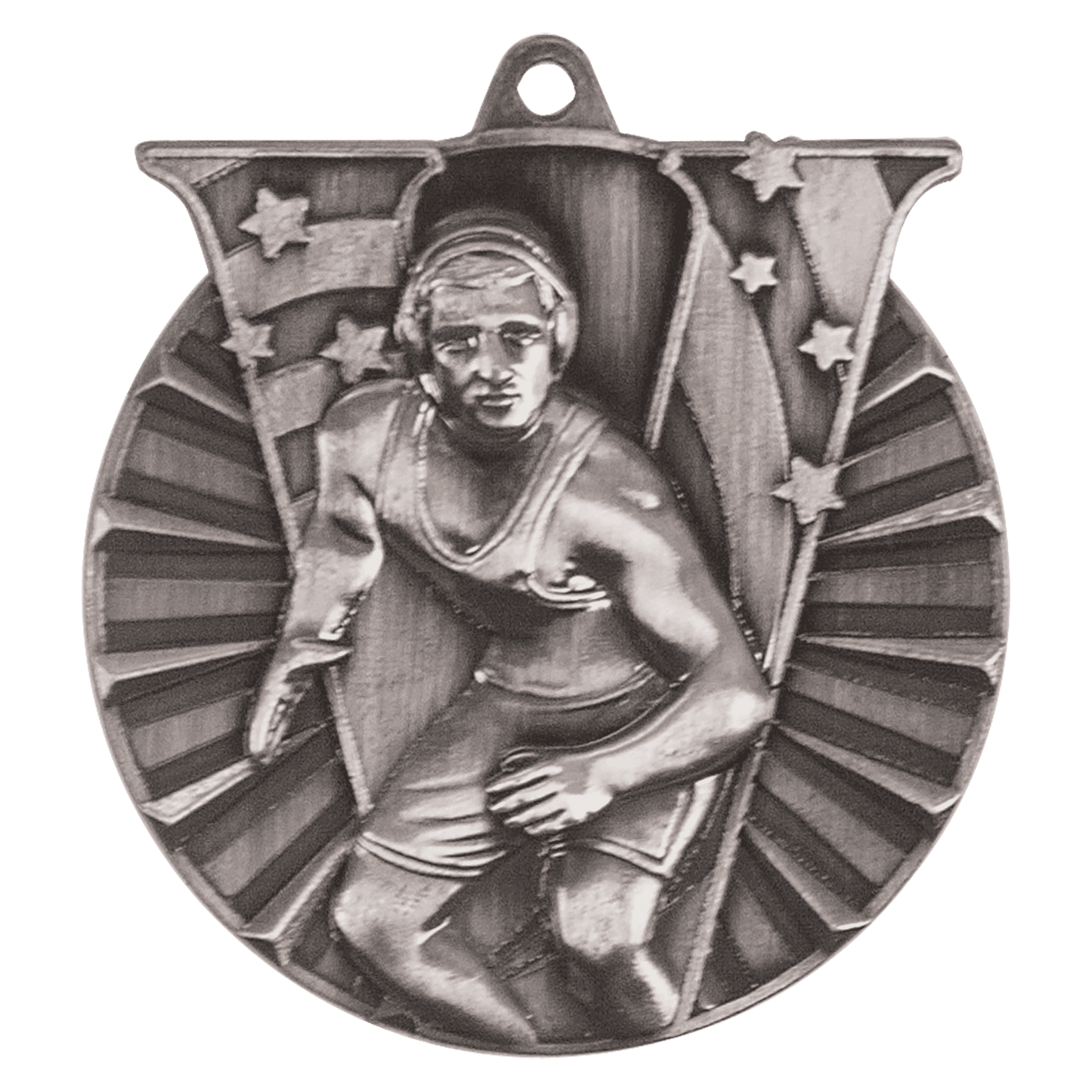 Antique Silver 2" Wrestling Victory Medal