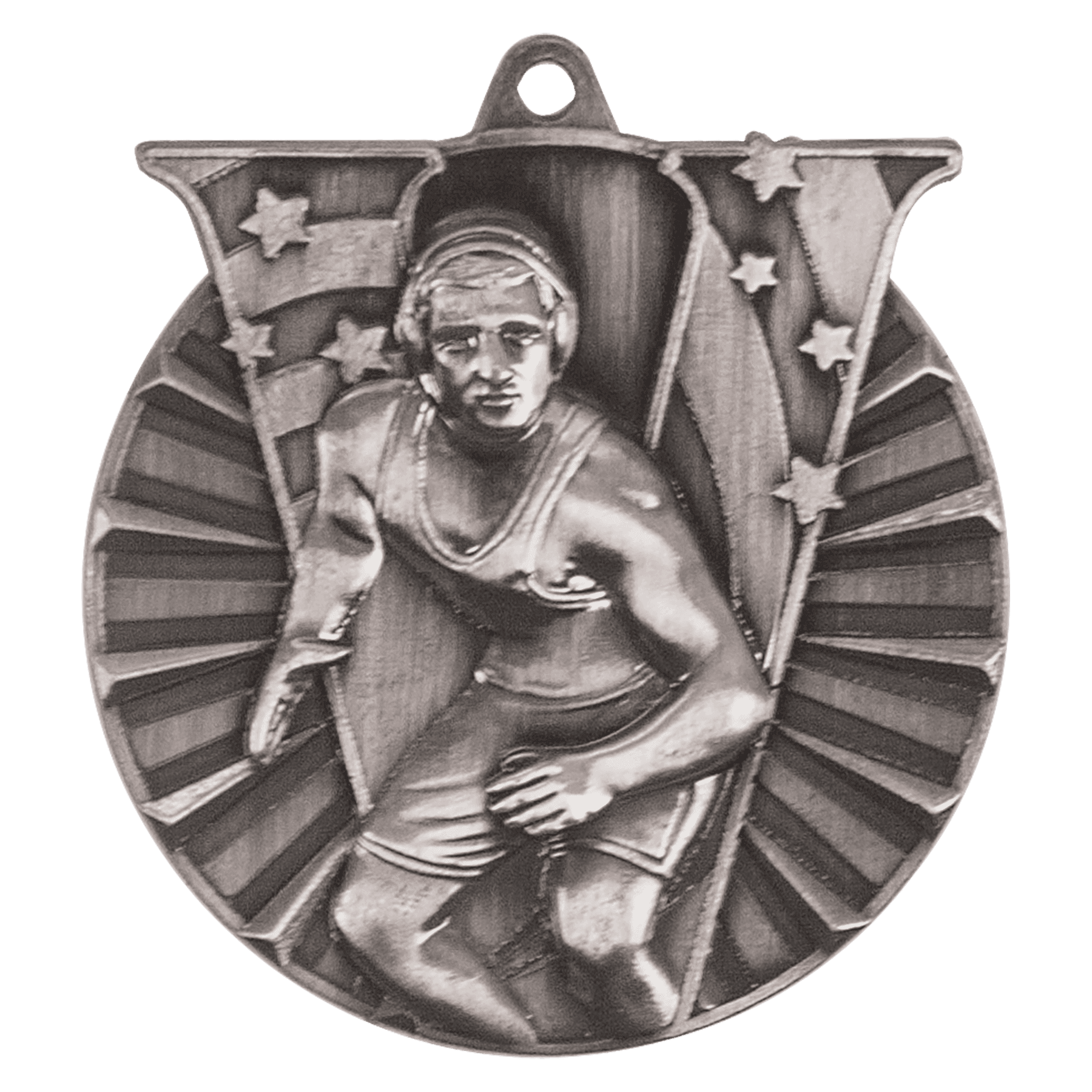 Antique Silver 2" Wrestling Victory Medal