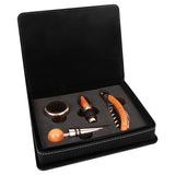 Black/Silver Laserable Leatherette 4-Piece Wine Tool Set