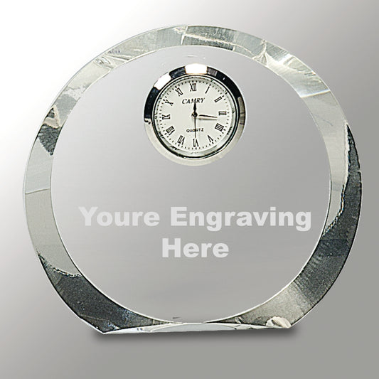 Clear Crystal Round with Clock - 4 1/2"