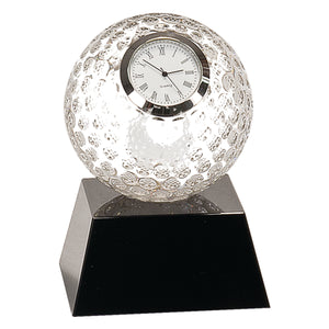 Clear Crystal Golf Ball Clock with Black Pedestal Base- 5"
