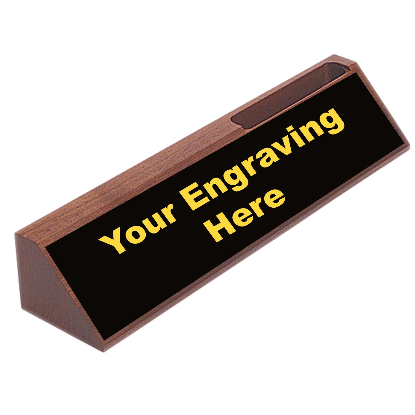 Genuine Walnut Desk Wedge with Business Card Holder- 10"