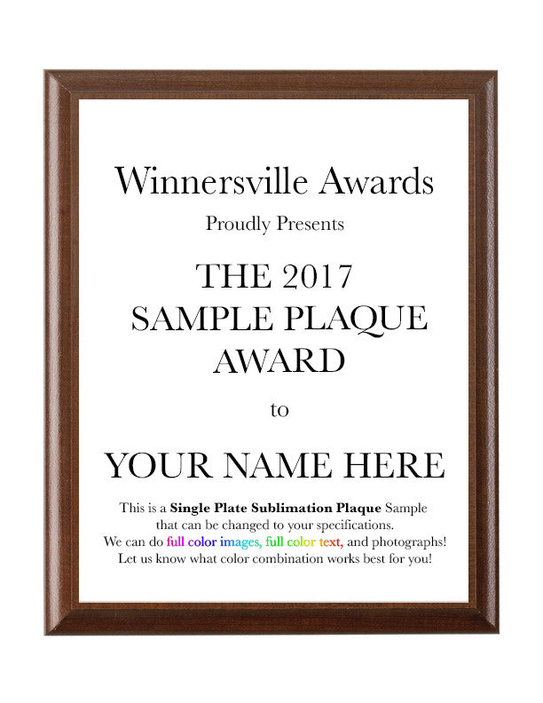 Single Plate Plaque - Sublimation